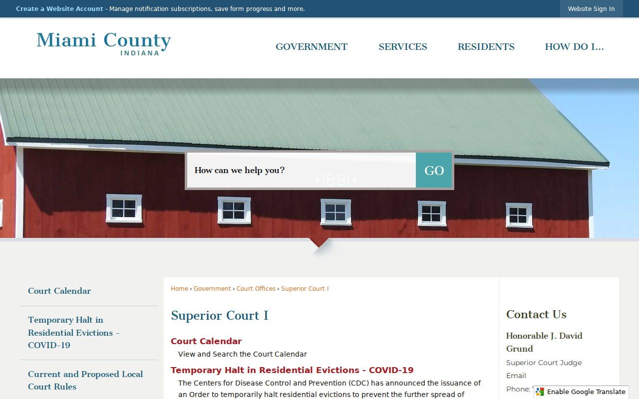 Miami County bench warrant court information for Superior Court I