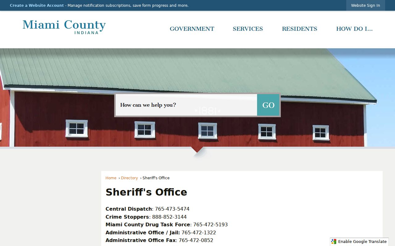 Miami County arrest warrant service contact in the Sheriff directory